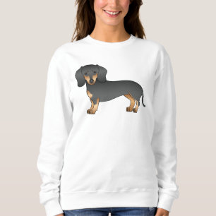 Svart och Tan Slät Hår Dachshund Tecknad Hund T Shirt