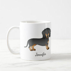 Svart Och Tan Slät Päls Dachshund Hund & Namn Kaffemugg
