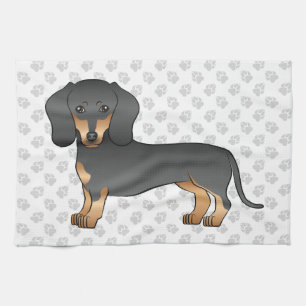 Svart och Tan Slät Päls Dachshund Hund & Tassar Kökshandduk