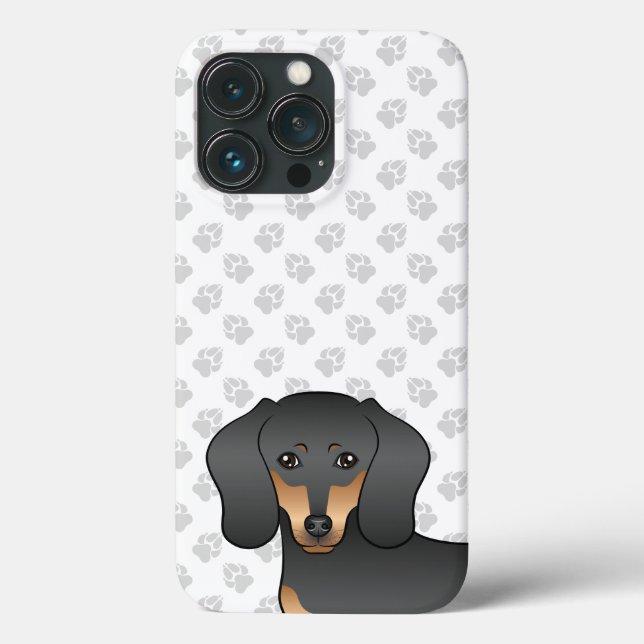 Svart och Tan Slät Päls Dachshund Hundhuvud (Baksida)