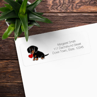 Svart och Tan Smooth Dachshund Hjärta Returadress Etikett