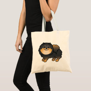 Svart och Tan Tecknad Pomeranian Hund Ritning Tygkasse