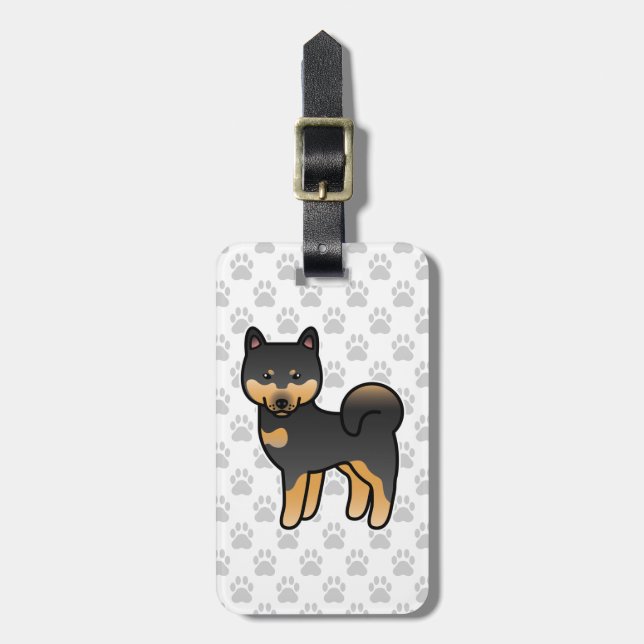 Svart och Tan Tecknad Shiba Inu Bagagebricka (Vertikal Framsida)