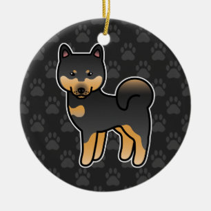 Svart och Tan Tecknad Shiba Inu Julgransprydnad Keramik
