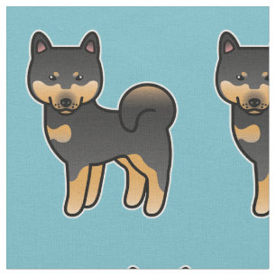 Svart och Tan Tecknad Shiba Inu Mönster Tyg