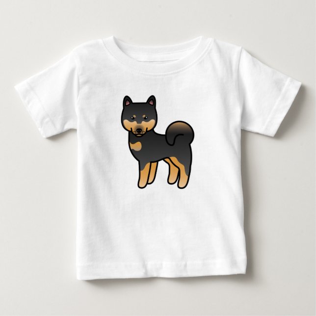 Svart och Tan Tecknad Shiba Inu T Shirt (Framsida)