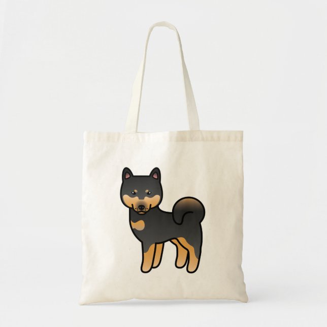 Svart och Tan Tecknad Shiba Inu Tygkasse (Framsidan)