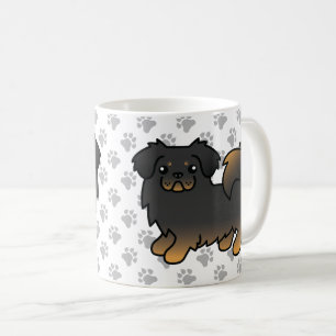 Svart och Tan Tibetansk Spaniel Söt Tecknad Hund Kaffemugg