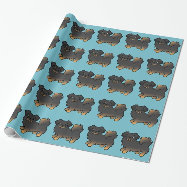 Svart Och Tan Tibetansk Spaniel Tecknad Hund Presentpapper (Utrullad)