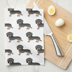 Svart Och Tan Tråd-Hårig Dachshund Hund Mönster Kökshandduk