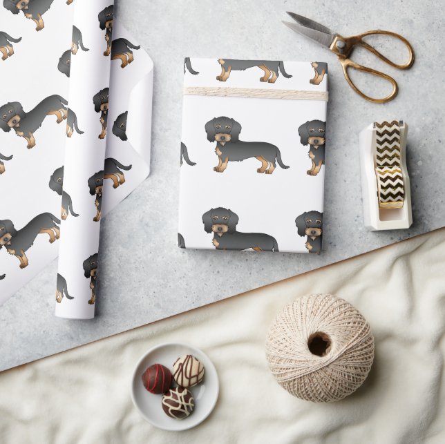 Svart Och Tan Tråd-Hårig Dachshund Hund Mönster Presentpapper (Hantverk)