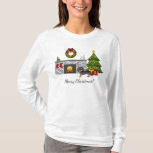 Svart och Tan Trådhårig Dachshund - Julrum T Shirt