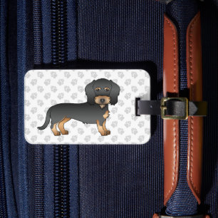 Svart och Tan Trådhårig Dachshund Tecknad Hund Bagagebricka