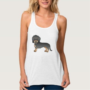 Svart och Tan Trådhårig Dachshund Tecknad Hund Linne Med Racerback