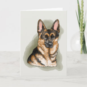 Svart Och Tan Tysk Schäferhund Akvarell På Grön Kort