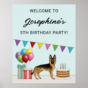 Svart Och Tan Tysk Schäferhund Färgrik Födelsedag Poster