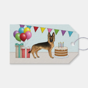 Svart Och Tan Tysk Schäferhund Färgrik Födelsedag Presentetikett