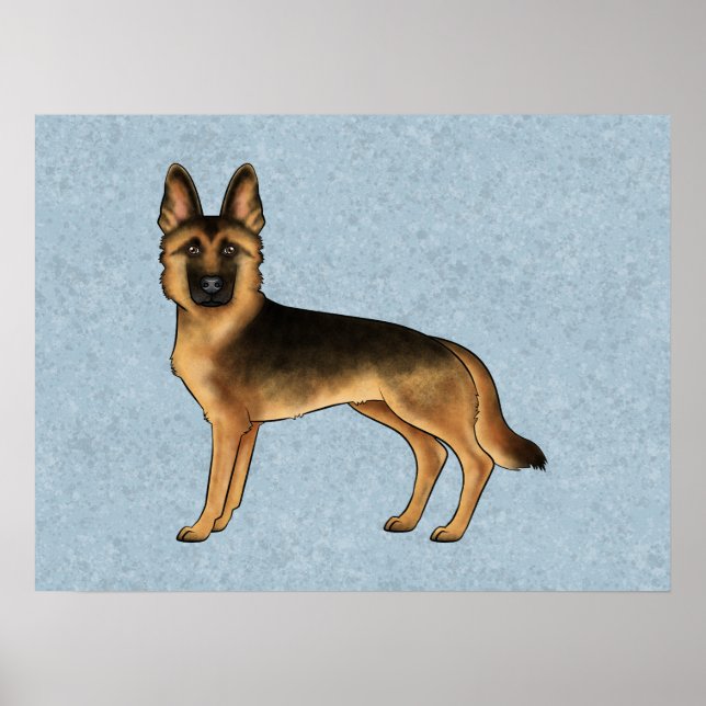 Svart och Tan tysk schäferhund illustration Poster (Framsidan)