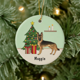 Svart och Tan tysk schäferhund julgran Julgransprydnad Keramik