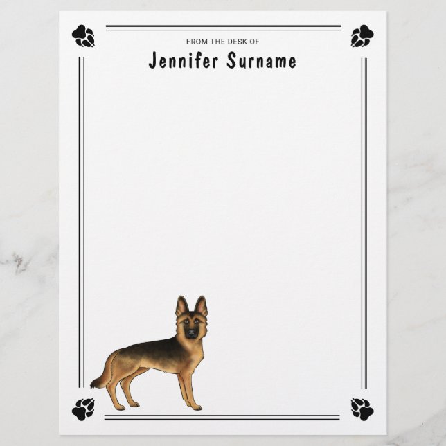Svart Och Tan Tysk Schäferhund Med Anpassad Text Brevhuvud (Framsida)