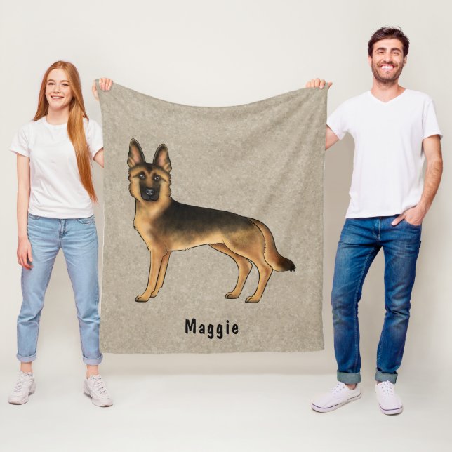 Svart och Tan tysk schäferhund med anpassad text Fleecefilt (På plats)