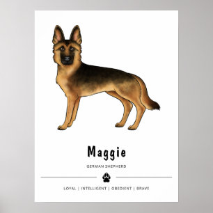 Svart och Tan tysk schäferhund med anpassad text Poster