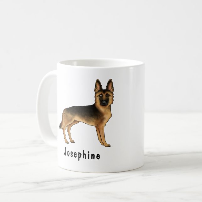 Svart och Tan tysk schäferhund med anpassat namn Kaffemugg (Framsida vänster)