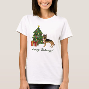 Svart och Tan tysk schäferhund och en julgran T Shirt