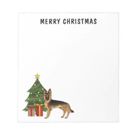 Svart Och Tan Tysk Schäferhund Och Ett Julträd Anteckningsblock