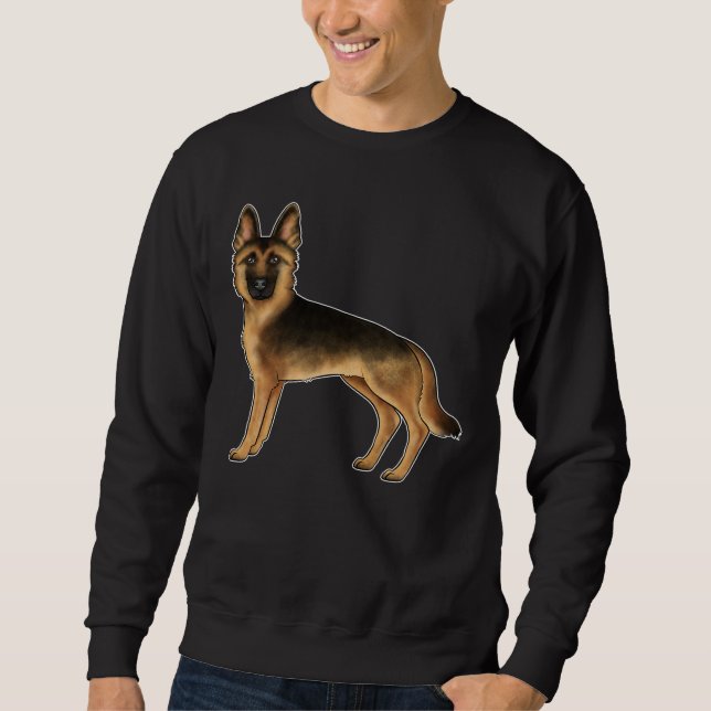 Svart och Tan tysk schäferhund serie GSD hund Lång Ärmad Tröja (Framsida)