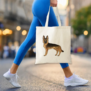 Svart och Tan Tysk Schäferhund Söt GSD Hund Ritnin Tygkasse