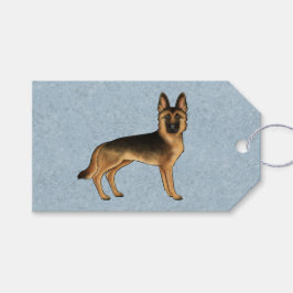 Svart Och Tan Tysk Schäferhund Söt Hund På Blå Presentetikett