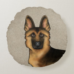 Svart Och Tan Tysk Schäferhund Söt Hundhuvud Beige Rund Kudde