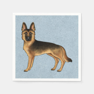 Svart Och Tan Tysk Schäferhund Tecknad Hund Blå Pappersservett