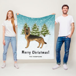 Svart Och Tan Tysk Schäferhund Vinter Skog Fleecefilt