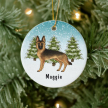 Svart Och Tan Tysk Schäferhund Vinter Skog