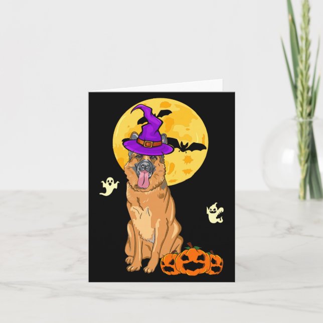 Svart Och Tan Tysk Shepherd Häxa Halloween Kort (Framsida)