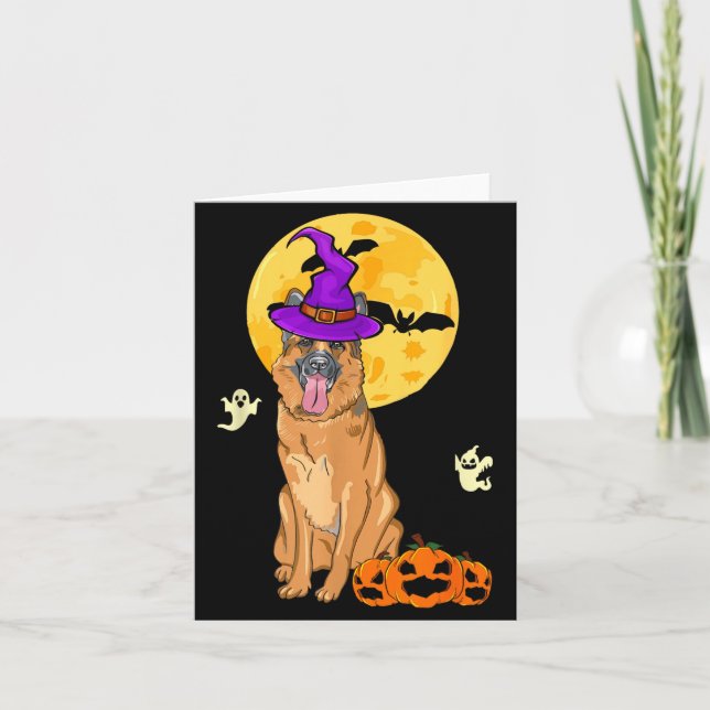 Svart Och Tan Tysk Shepherd Häxa Halloween Kort (Framsida)