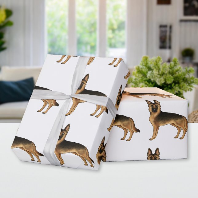 Svart och Tan Tysk Shepherd Tecknad Hund Mönster Presentpapper (Skapare uppladdad)
