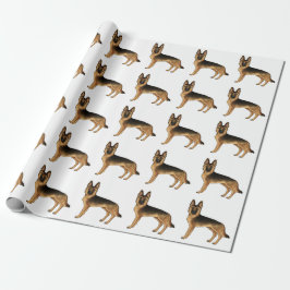Svart och Tan Tysk Shepherd Tecknad Hund Mönster Presentpapper