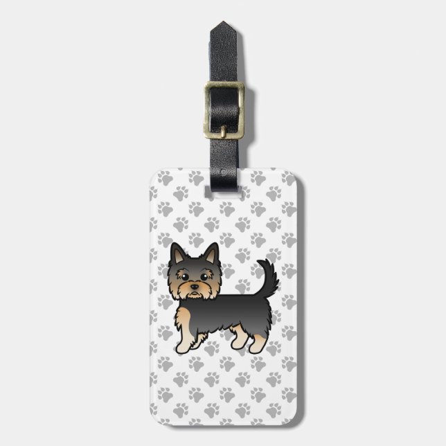 Svart Och Tan Yorkshire Terrier Hund & Anpassad Te Bagagebricka (Vertikal Framsida)