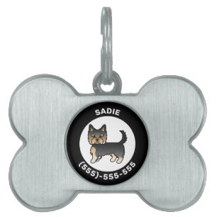Svart Och Tan Yorkshire Terrier Med Namn & Nummer ID-bricka Husdjur