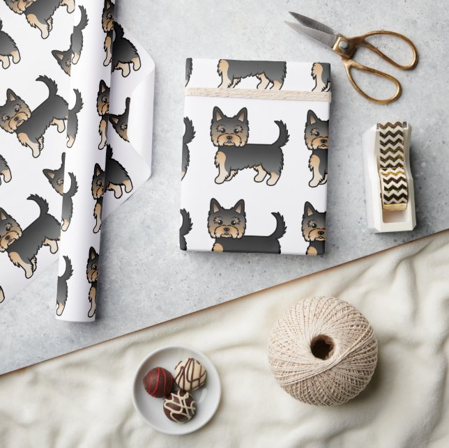 Svart Och Tan Yorkshire Terrier Söt Hund Mönster Presentpapper (Hantverk)