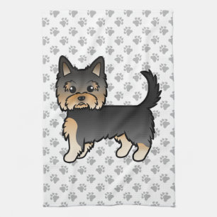 Svart Och Tan Yorkshire Terrier Tecknad Hund & Tas Kökshandduk