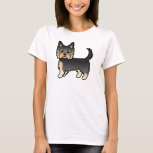 Svart och Tan Yorkshire Terrier Yorkie Tecknad Hun T Shirt