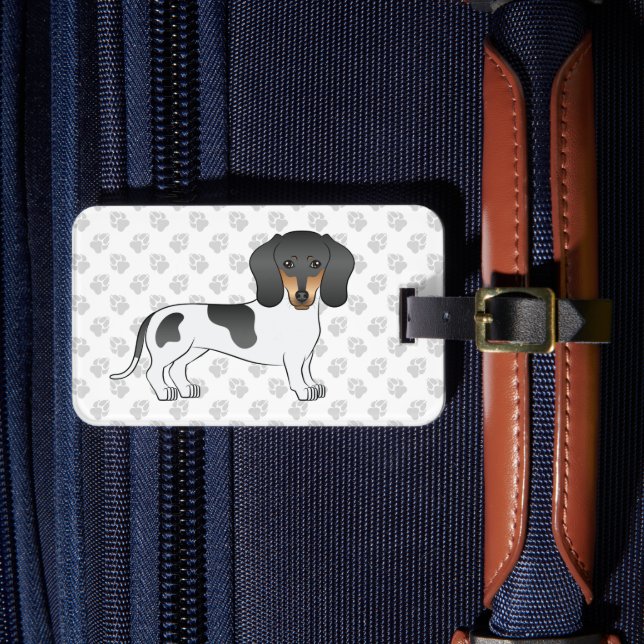 Svart Och Tanbrokig Korthårig Dachshund & Text Bagagebricka (Framsida Insitu 4)