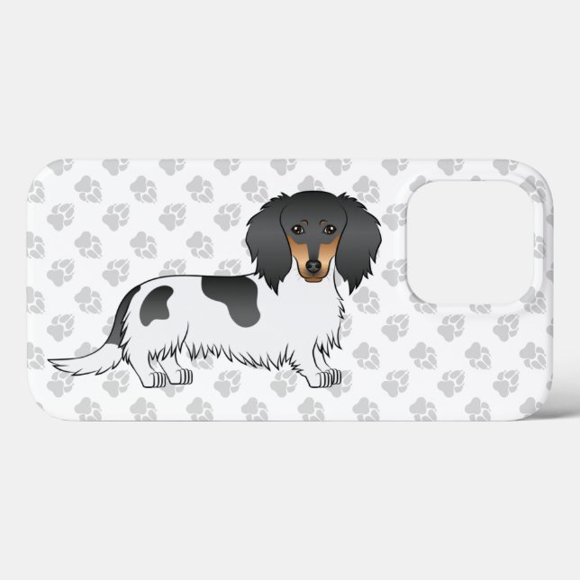 Svart Och Tanbrokig Långhårig Dachshund Hund (Baksida (horisontell))