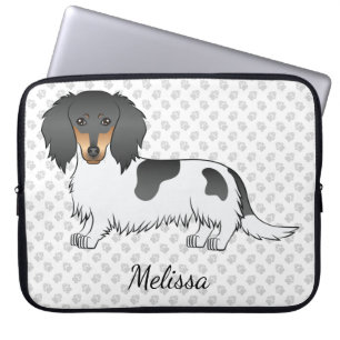 Svart Och Tanbrokig Långhårig Dachshund & Namn Laptop Fodral