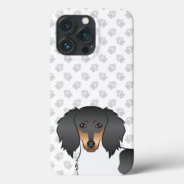 Svart Och Tanbrokig Långhårig Dachshund & Tassar (Baksida)