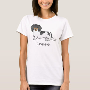 Svart Och Tanbrokig Långhårig Dachshund & Text T Shirt